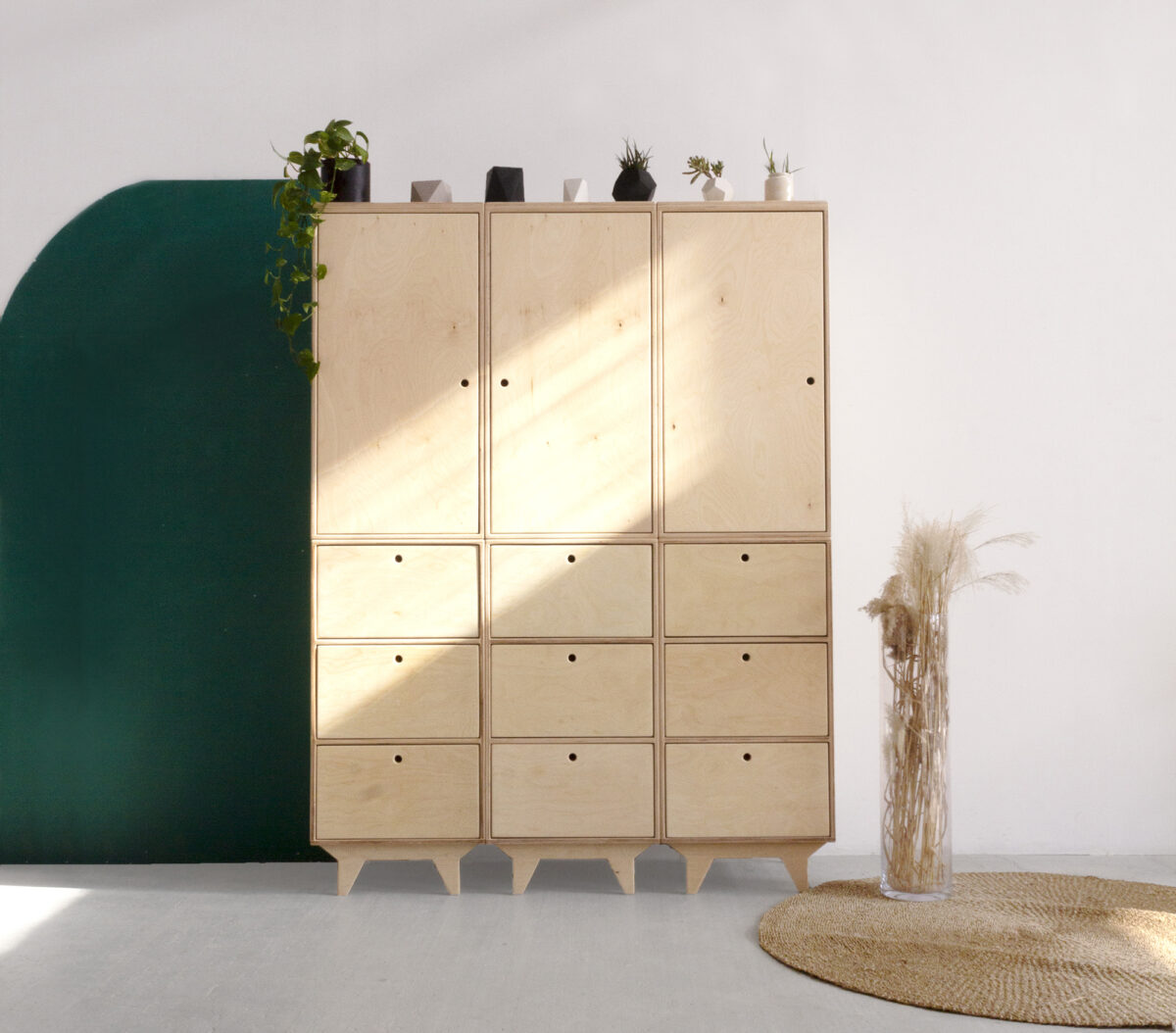wardrobe szafa modular modułowa szuflady plywood sklejka sklejki natural scandi minimal