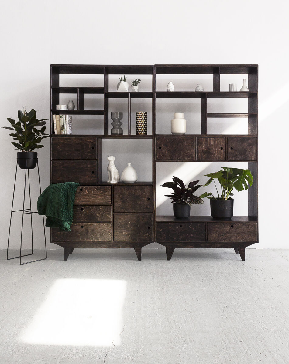 wood republic drewniany regał z drewna sklejki na książki do salonu