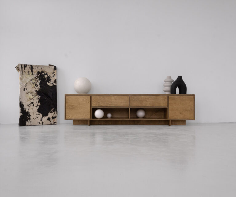 szafka rtv tv cabinet living room salon sklejka plywood japandi bauhaus minimal dąb