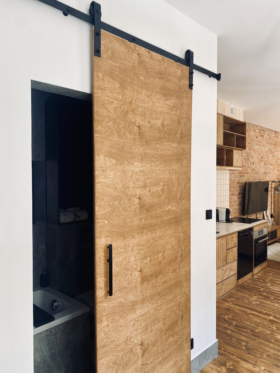 drzwi przesuwne sliding doors sklejka sklejki plywood loft modern barn nowoczesna stodoła