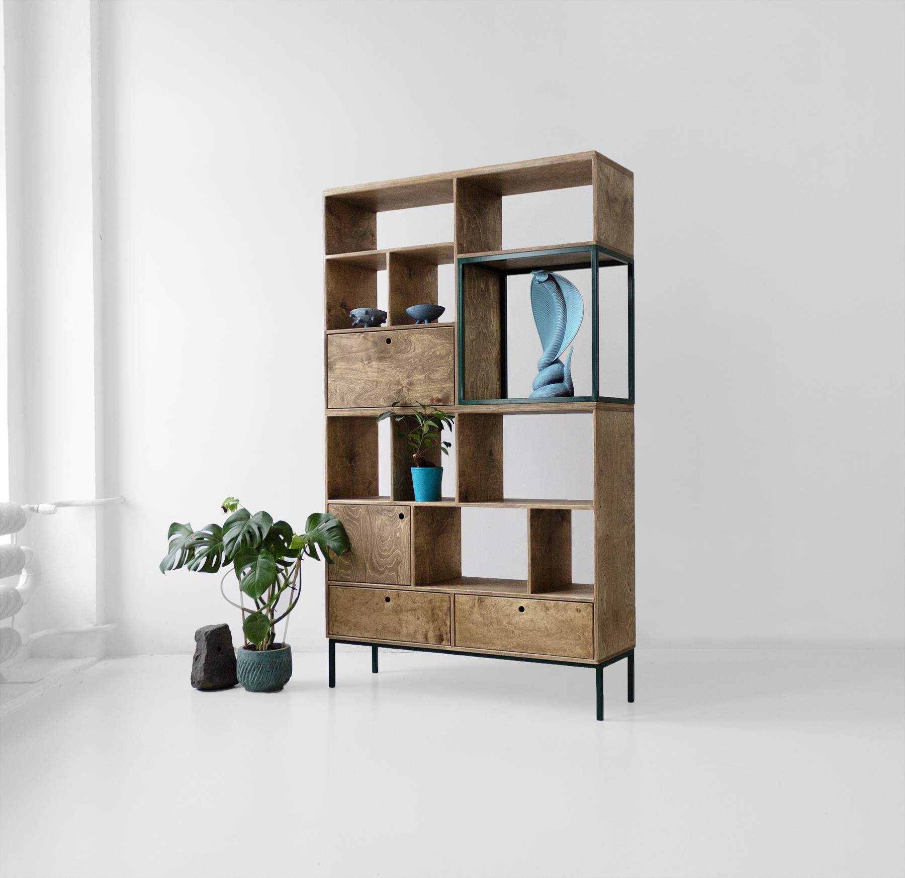 regał bookshelf bookcase plywood sklejka sklejki metal wood drewno metalowy loft