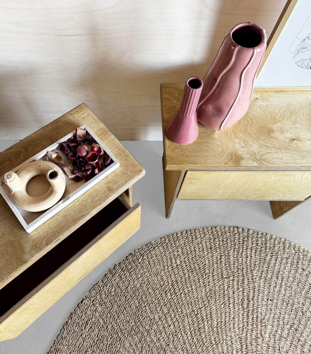 szafka nocna stolik nocny night stand table bedside plywood sklejka sklejki japandi
