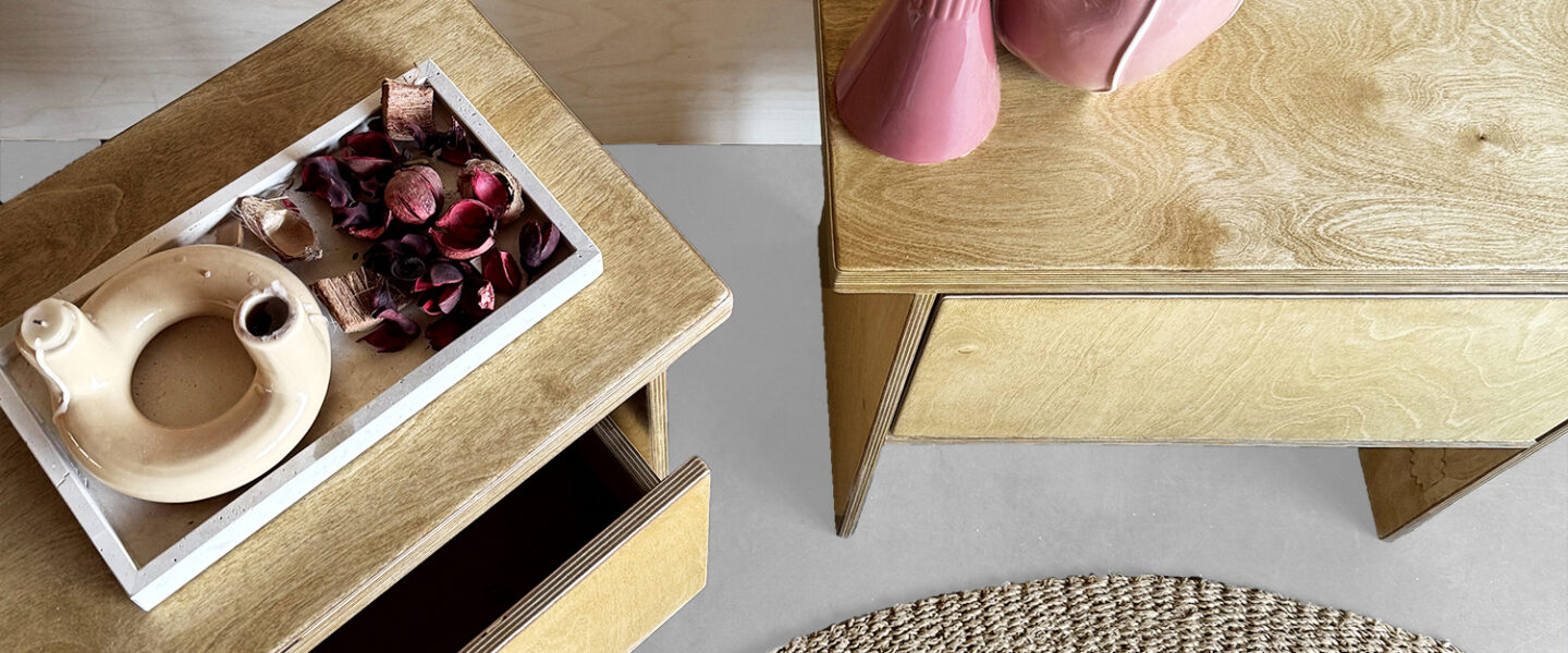 szafka nocna stolik nocny night stand table bedside plywood sklejka sklejki japandi